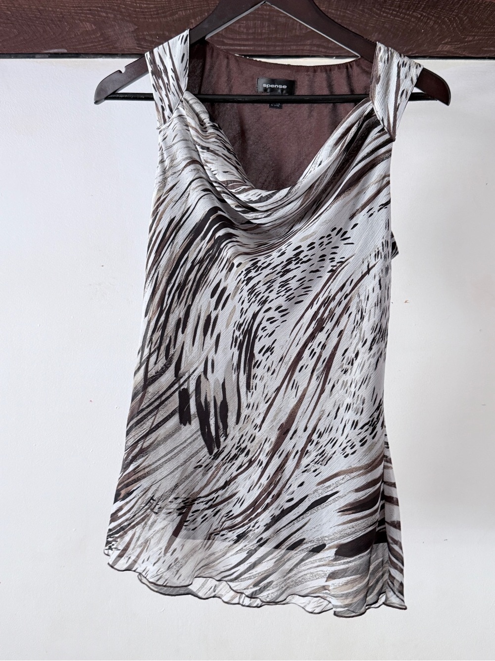 Vintage Y2K - Soprano Draped Neck Printed Sleeveless Top - Neutral Brown & Cream